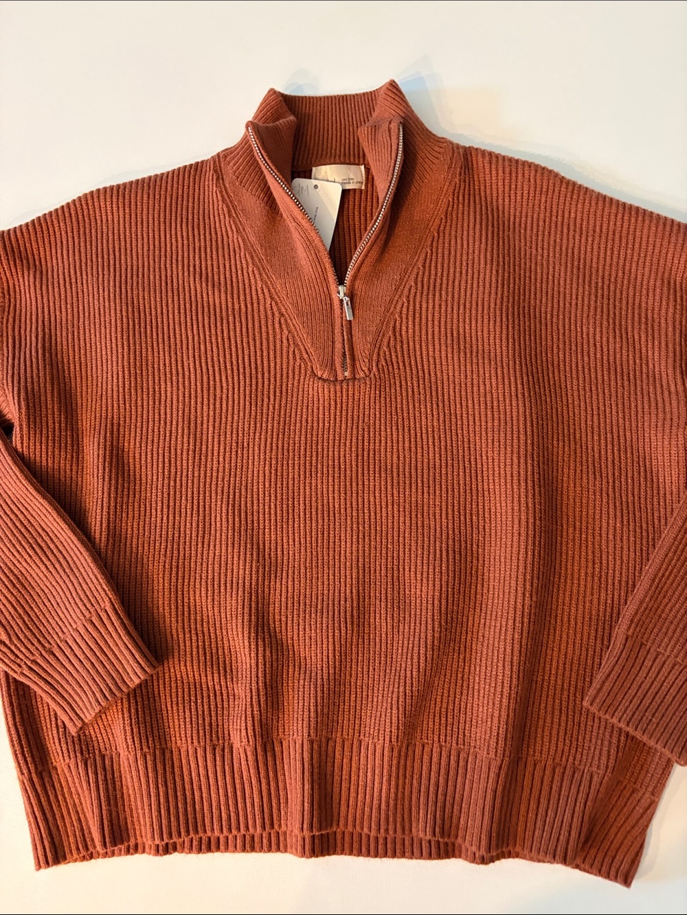 BECOOL S/M BRICK MOCK NECK QUARTER ZIP CROP SWEATER NWT